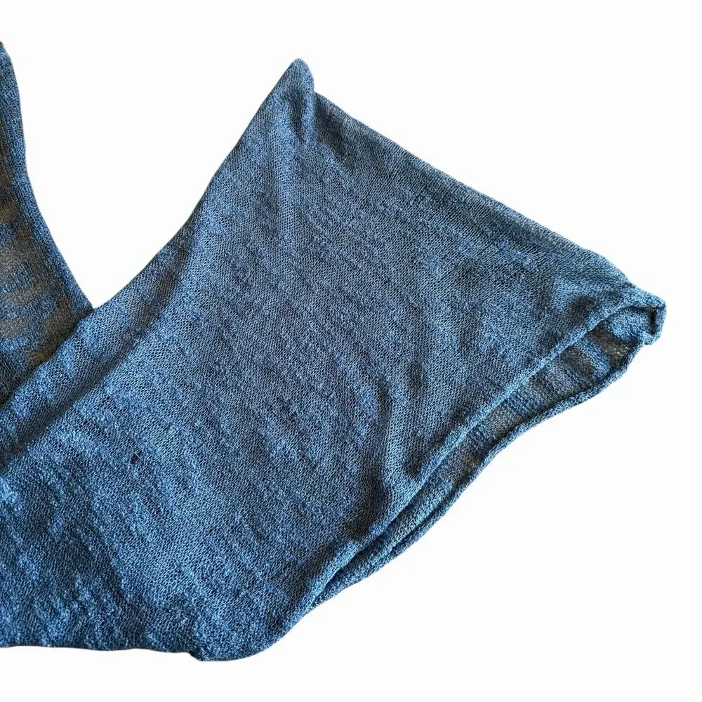 Vintage Blue Handwoven Silk Scarf Lightweight Open Weave Wrap Artisan Scarf